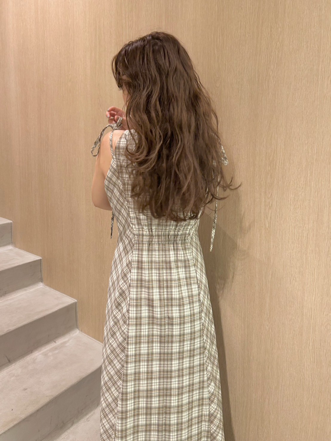 希少美品リリー ブラウンLily Brownチェーン柄ボウタイワンピース ロング アメスリチェックワンピース(マキシ・ロングワンピース