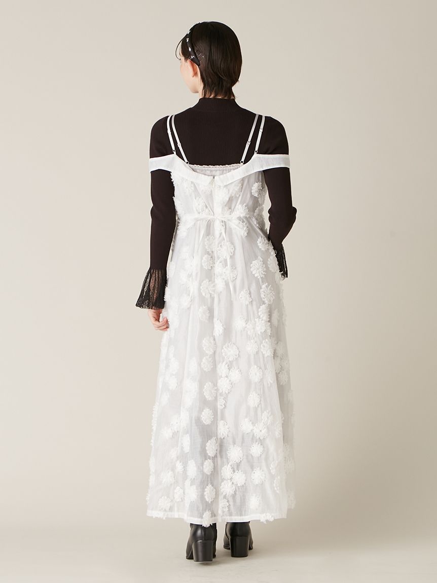 フリンジフラワーレイヤードキャミワンピース(マキシ・ロング