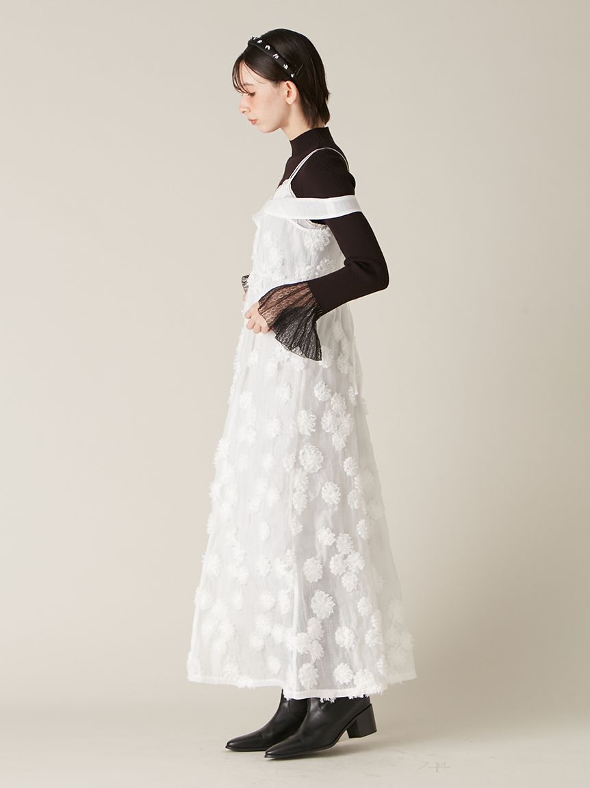 フリンジフラワーレイヤードキャミワンピース(マキシ・ロング