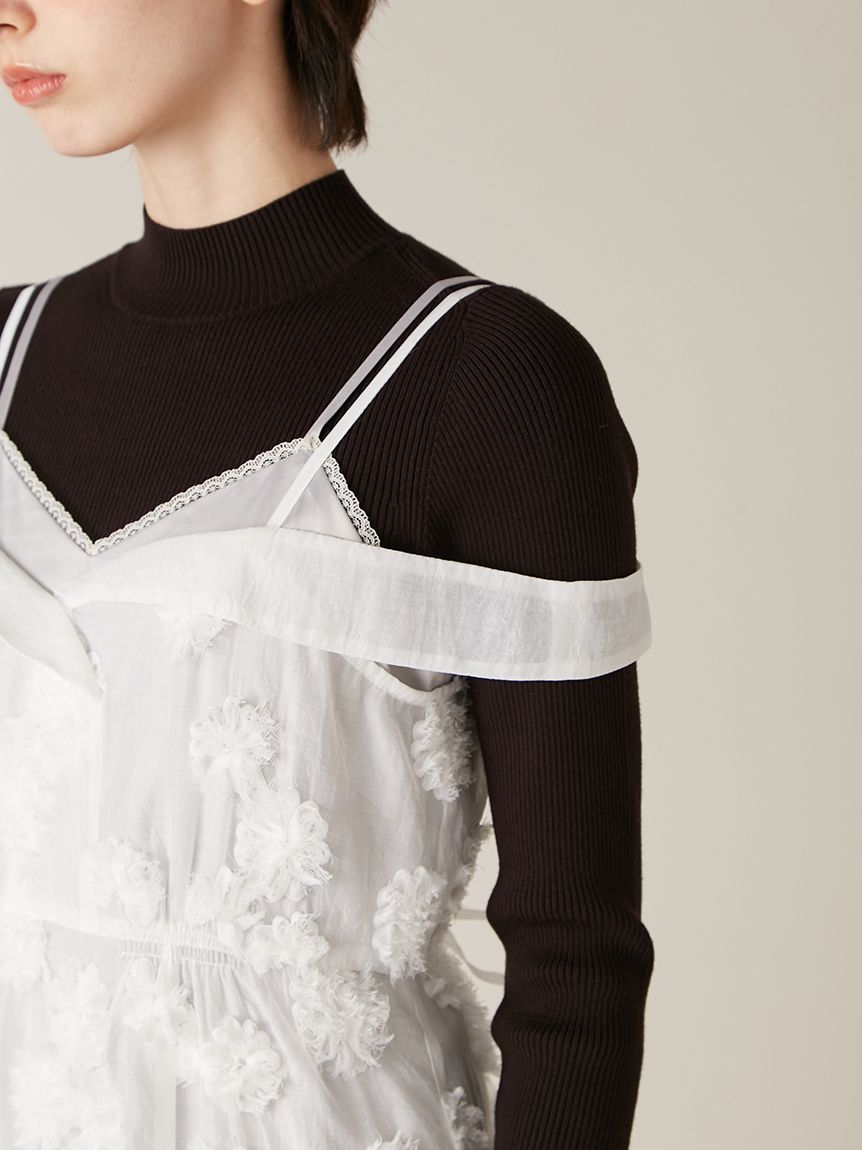 フリンジフラワーレイヤードキャミワンピース(マキシ・ロング