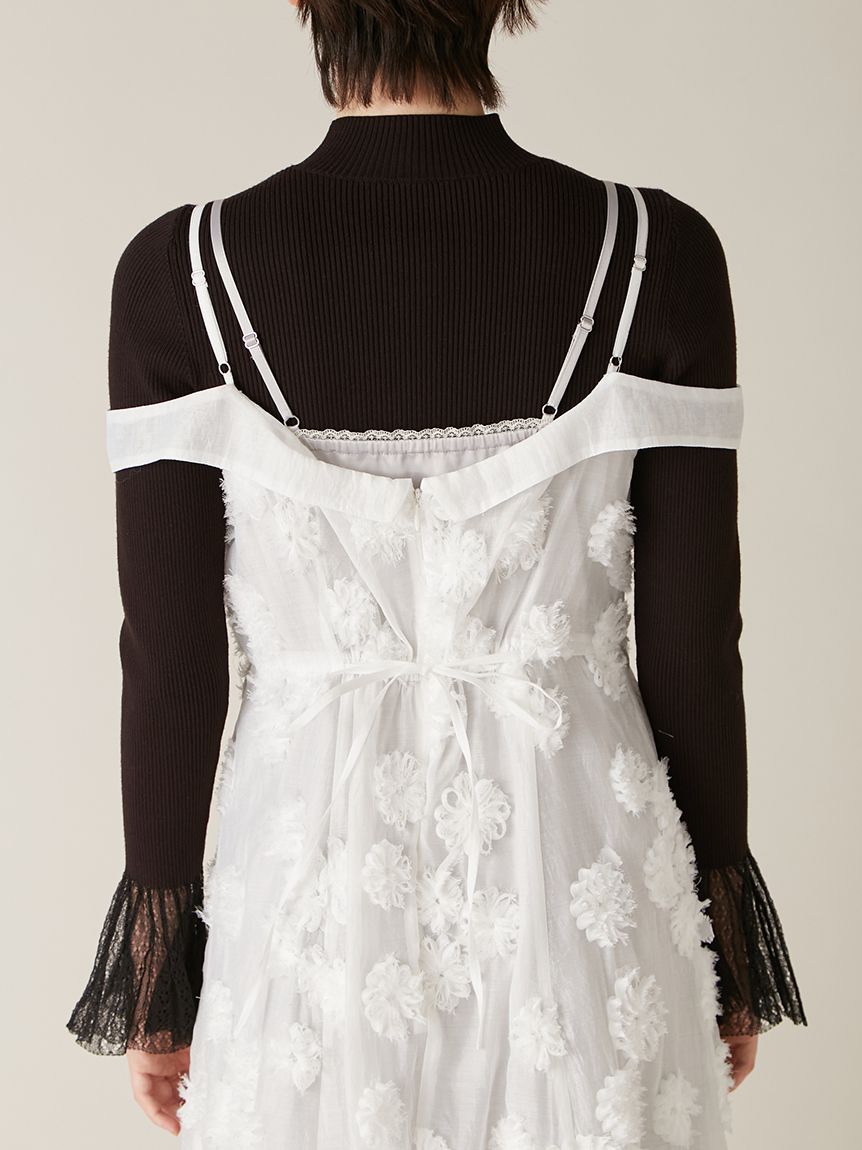 フリンジフラワーレイヤードキャミワンピース(マキシ・ロング