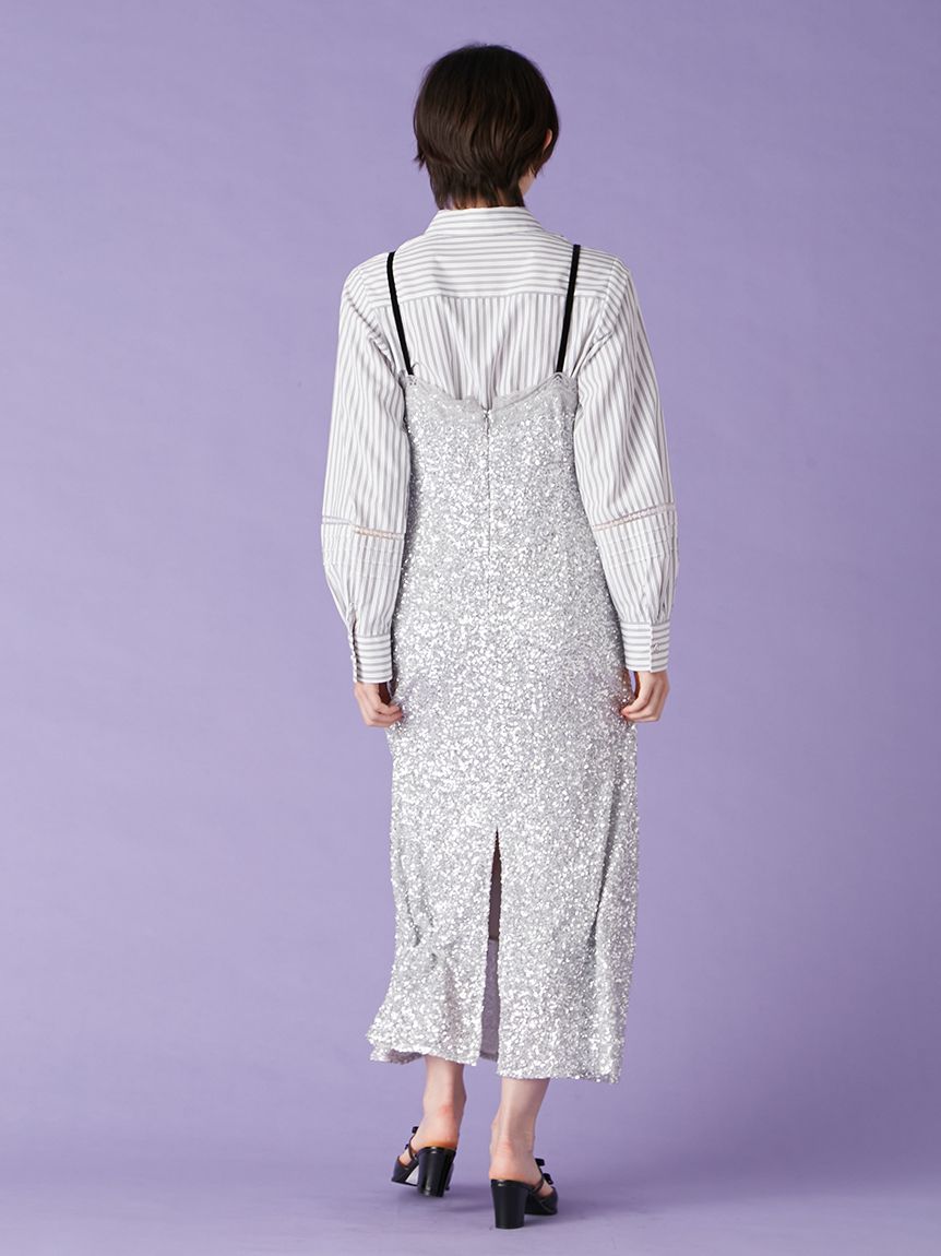 L.B CANDY STOCK]シャツコンビビジューワンピース(マキシ・ロング