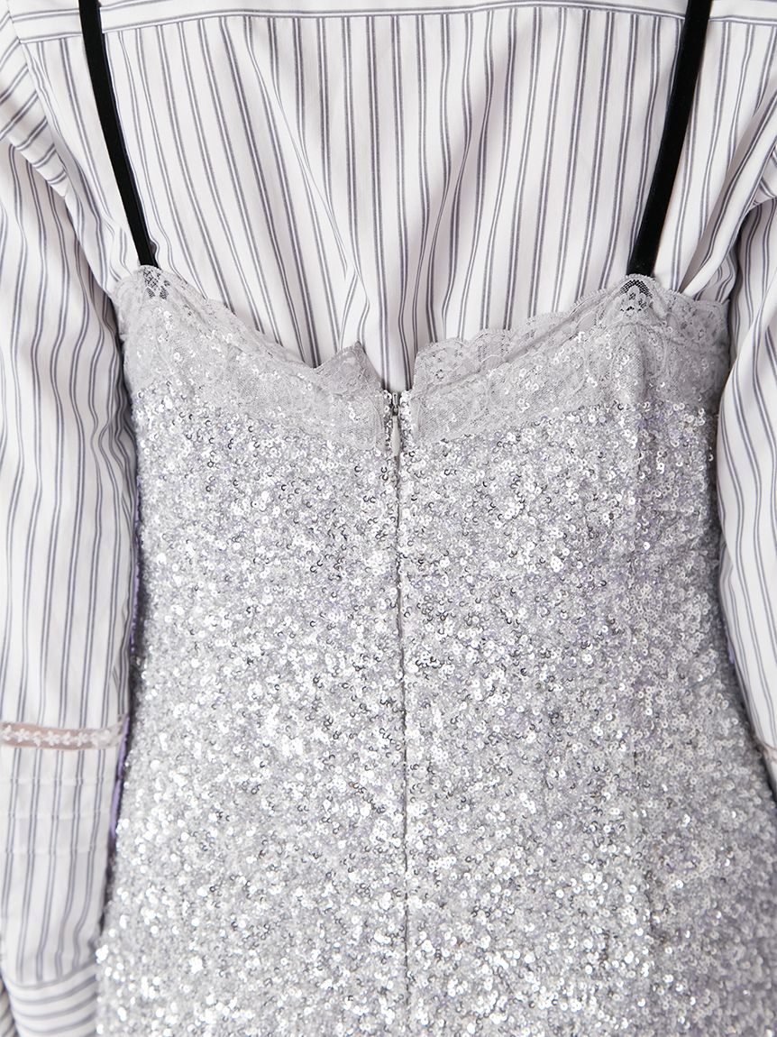 L.B CANDY STOCK]シャツコンビビジューワンピース(マキシ・ロング