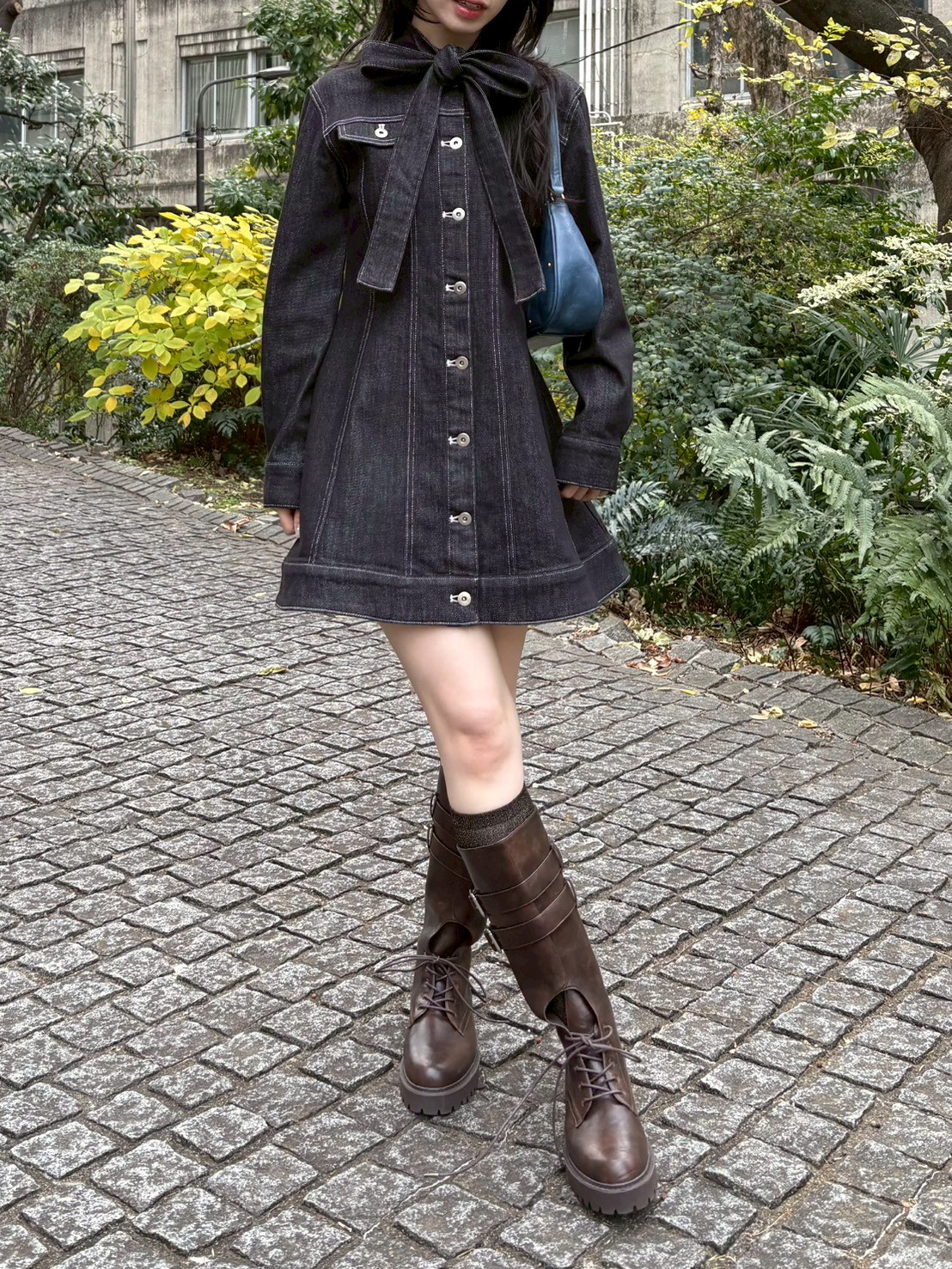 ボウタイデニムミニワンピース(ミニワンピース)｜ワンピース｜LILY