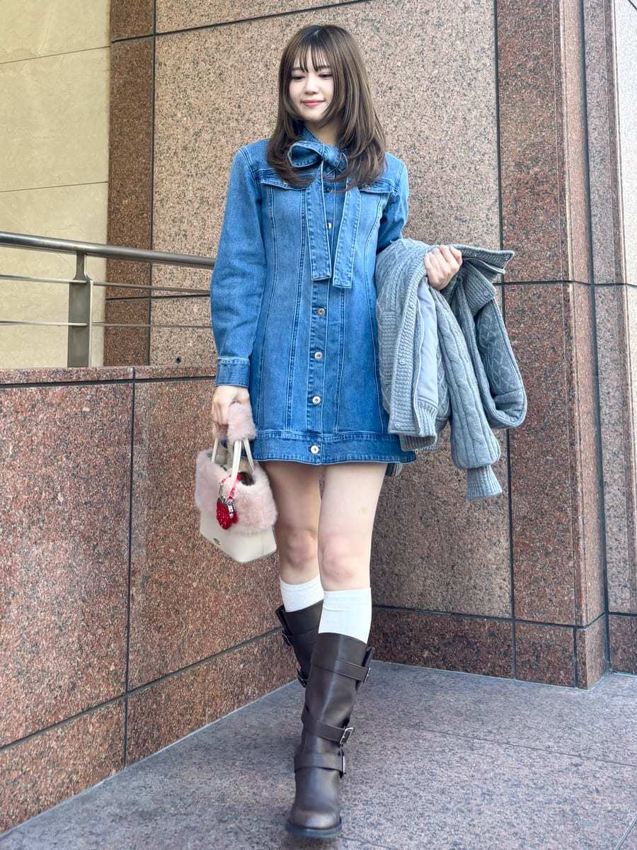 ボウタイデニムミニワンピース(ミニワンピース)｜ワンピース｜LILY