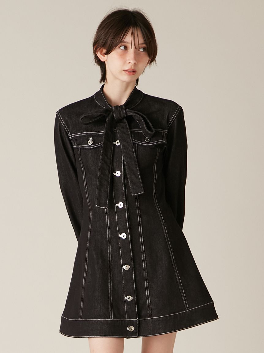 ボウタイデニムミニワンピース(ミニワンピース)｜ワンピース｜LILY