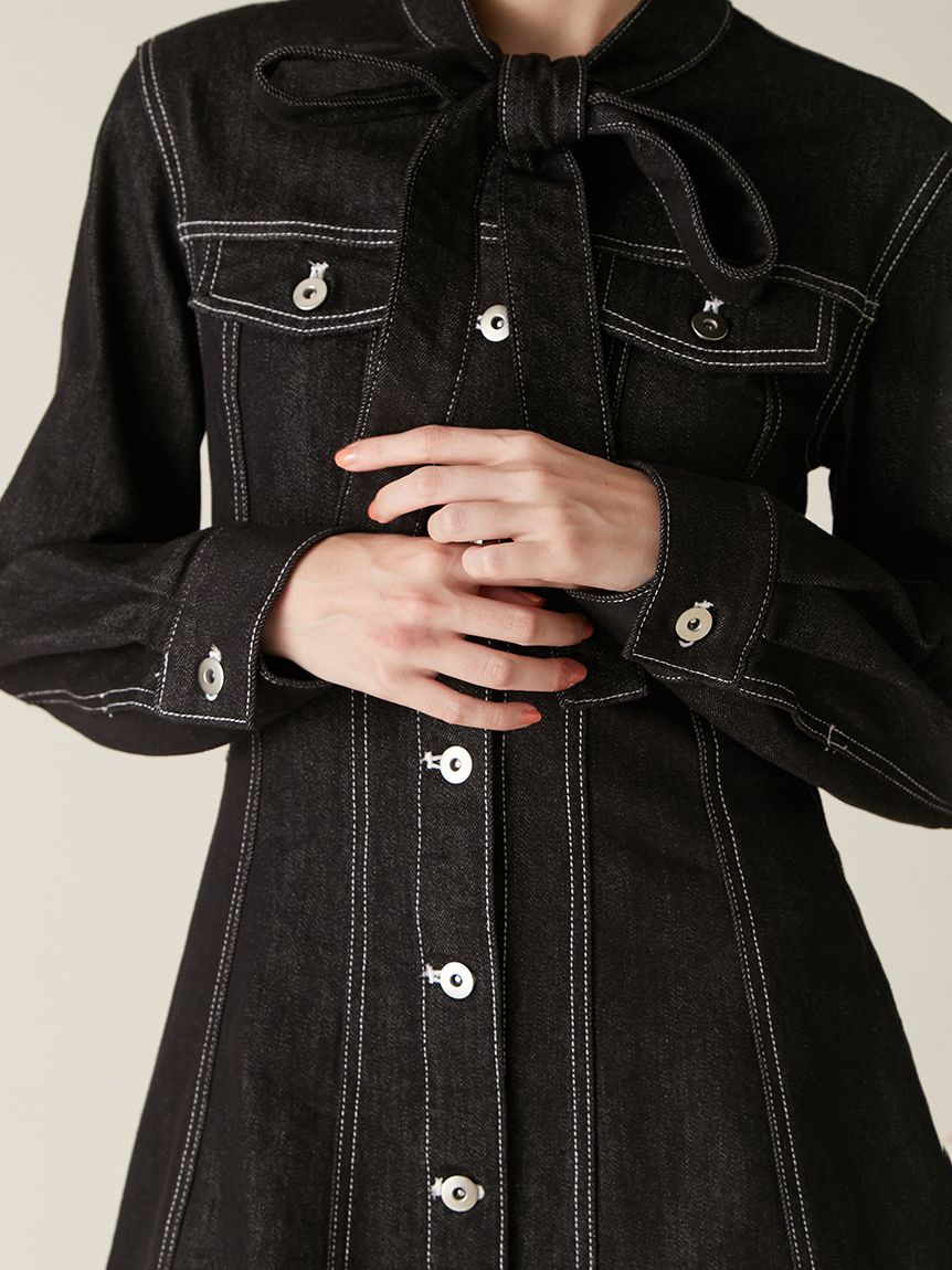 ボウタイデニムミニワンピース(ミニワンピース)｜ワンピース｜LILY