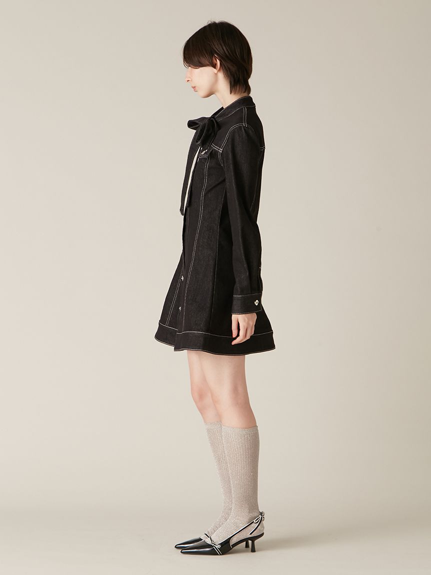 ボウタイデニムミニワンピース(ミニワンピース)｜ワンピース｜LILY