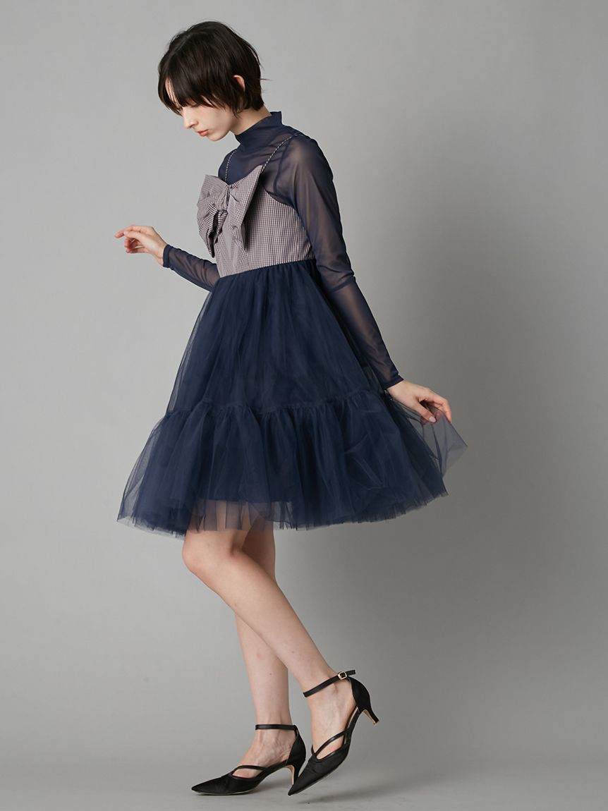 フロントリボンチュールミニドレス(ドレス)｜ワンピース｜LILY BROWN