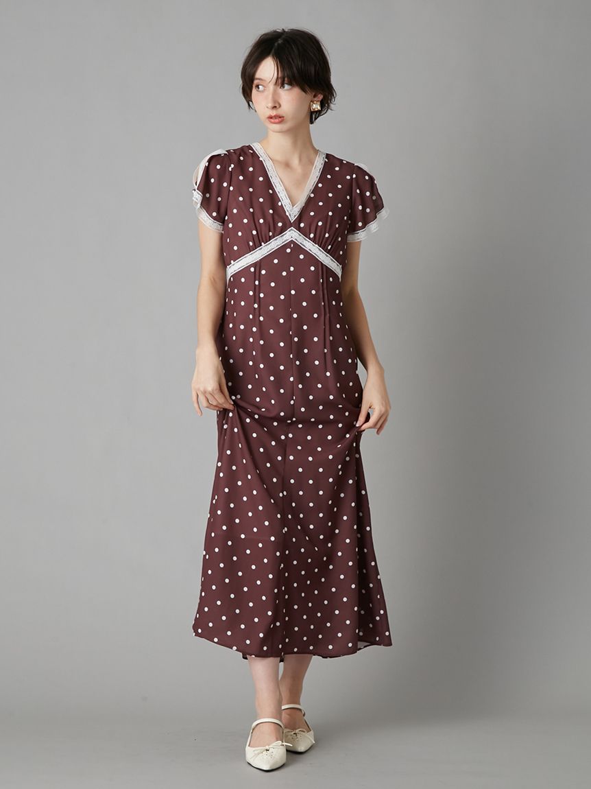 ロマンティックレーストリムプリントワンピース(マキシ・ロング