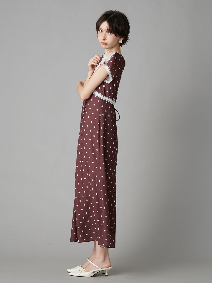 ロマンティックレーストリムプリントワンピース(マキシ・ロング