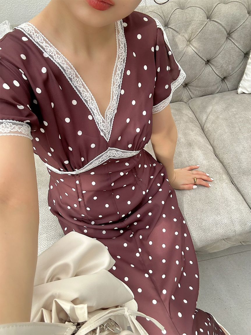 LILY BROWN 新作　ロマンティックレーストリムプリントワンピース ロマンティックレーストリムプリントワンピース（ワンピース）｜LILY