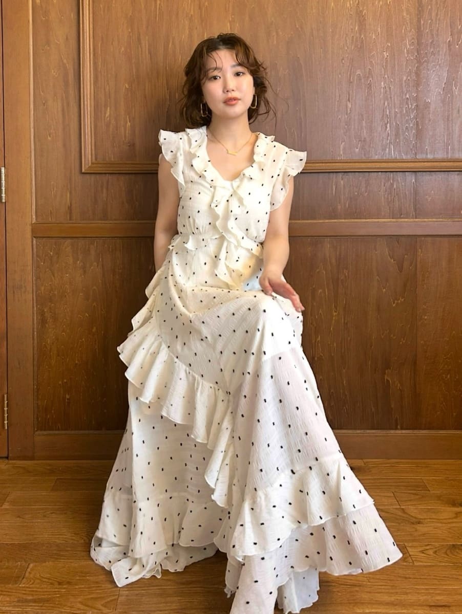 ラッフルフリルフレアワンピース(マキシ・ロングワンピース