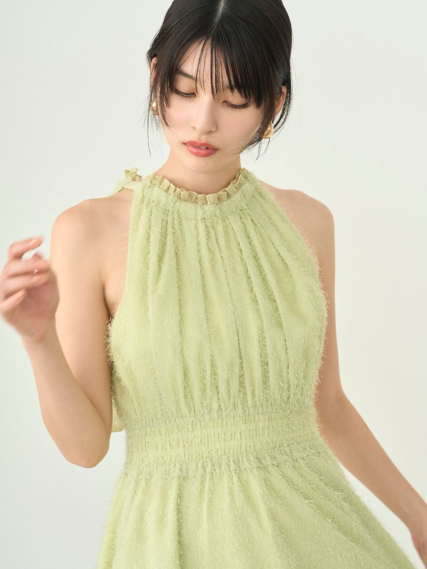 WEB限定00サイズ】アメリカンスリーブフリンジジャガードワンピース