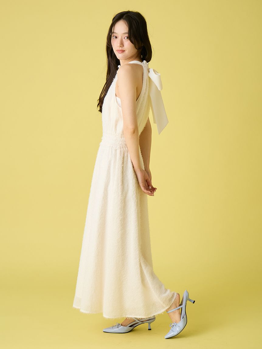 WEB限定00サイズ】アメリカンスリーブフリンジジャガードワンピース