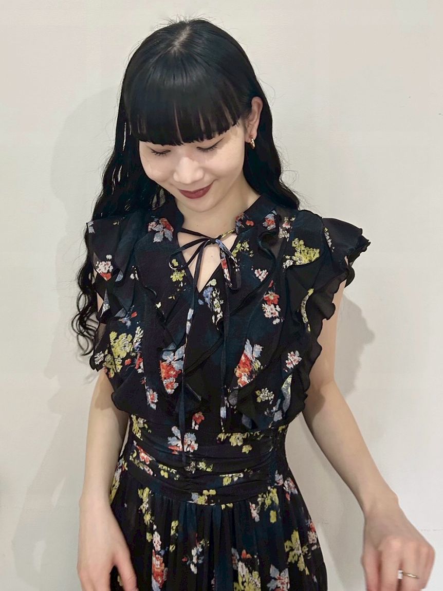 フラワープリントプリーツワンピース(マキシ・ロングワンピース