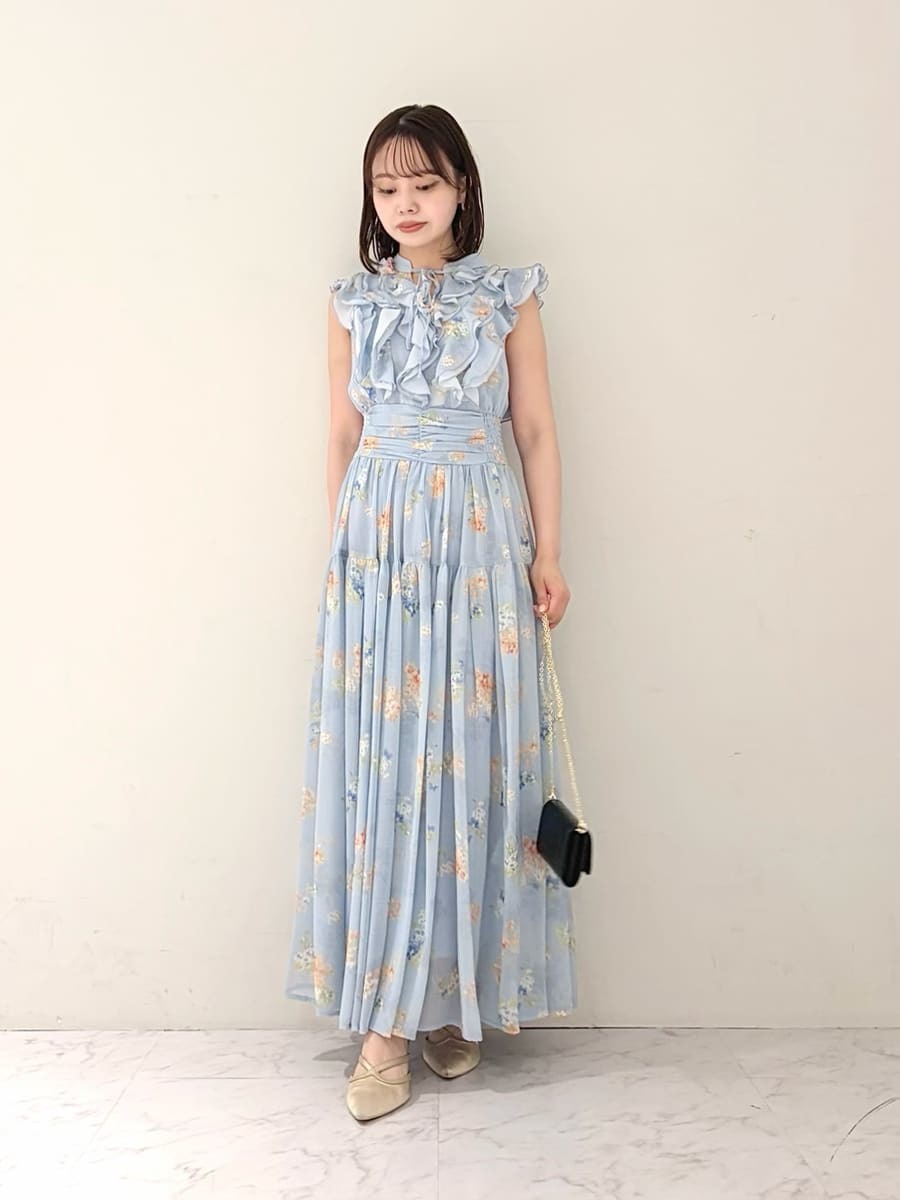 フラワープリントプリーツワンピース(マキシ・ロングワンピース
