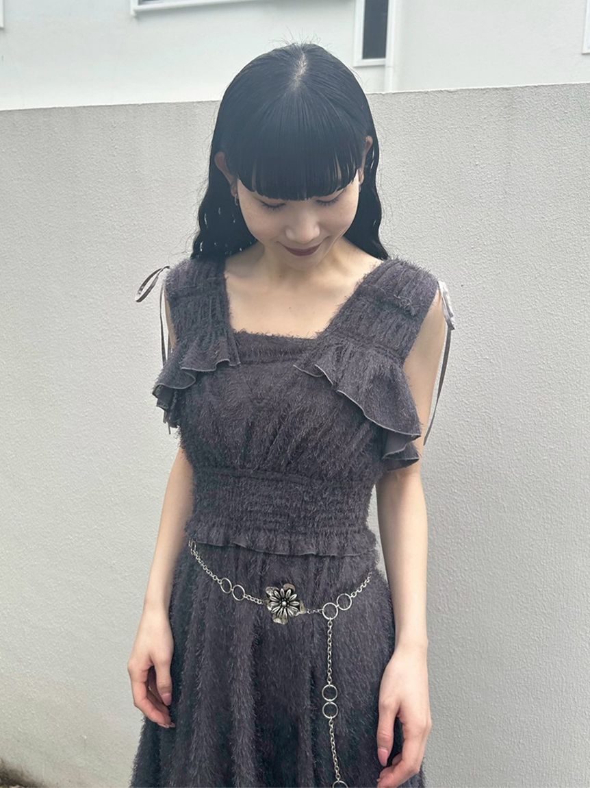 フリンジジャガードシャーリングワンピース(マキシ・ロングワンピース