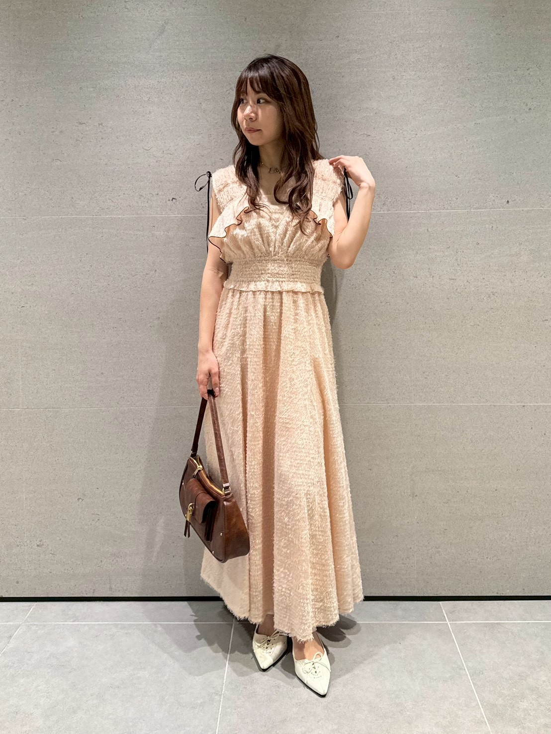 フリンジジャガードシャーリングワンピース(マキシ・ロングワンピース