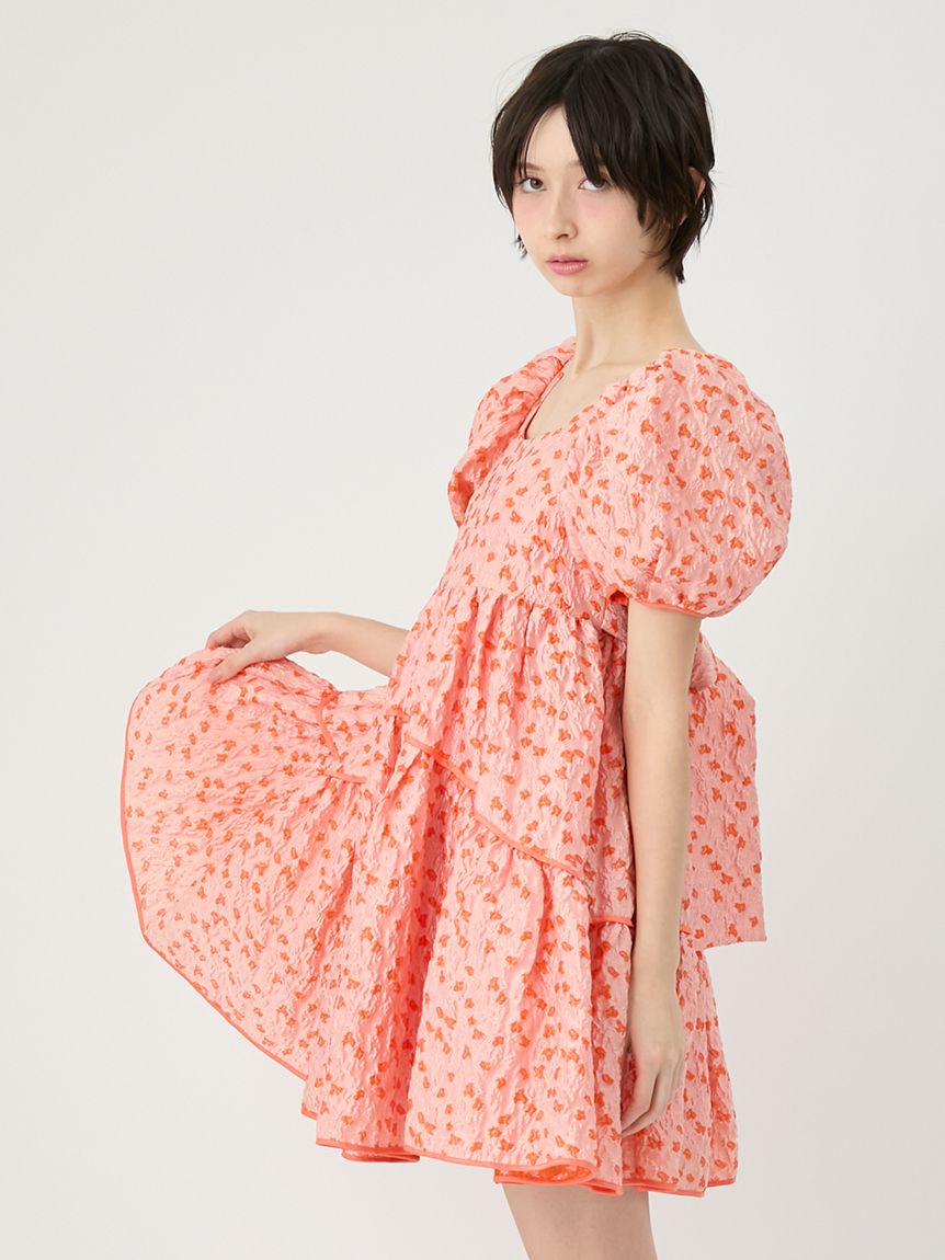 ジャガードボリュームバックリボンミニワンピース(ミニワンピース