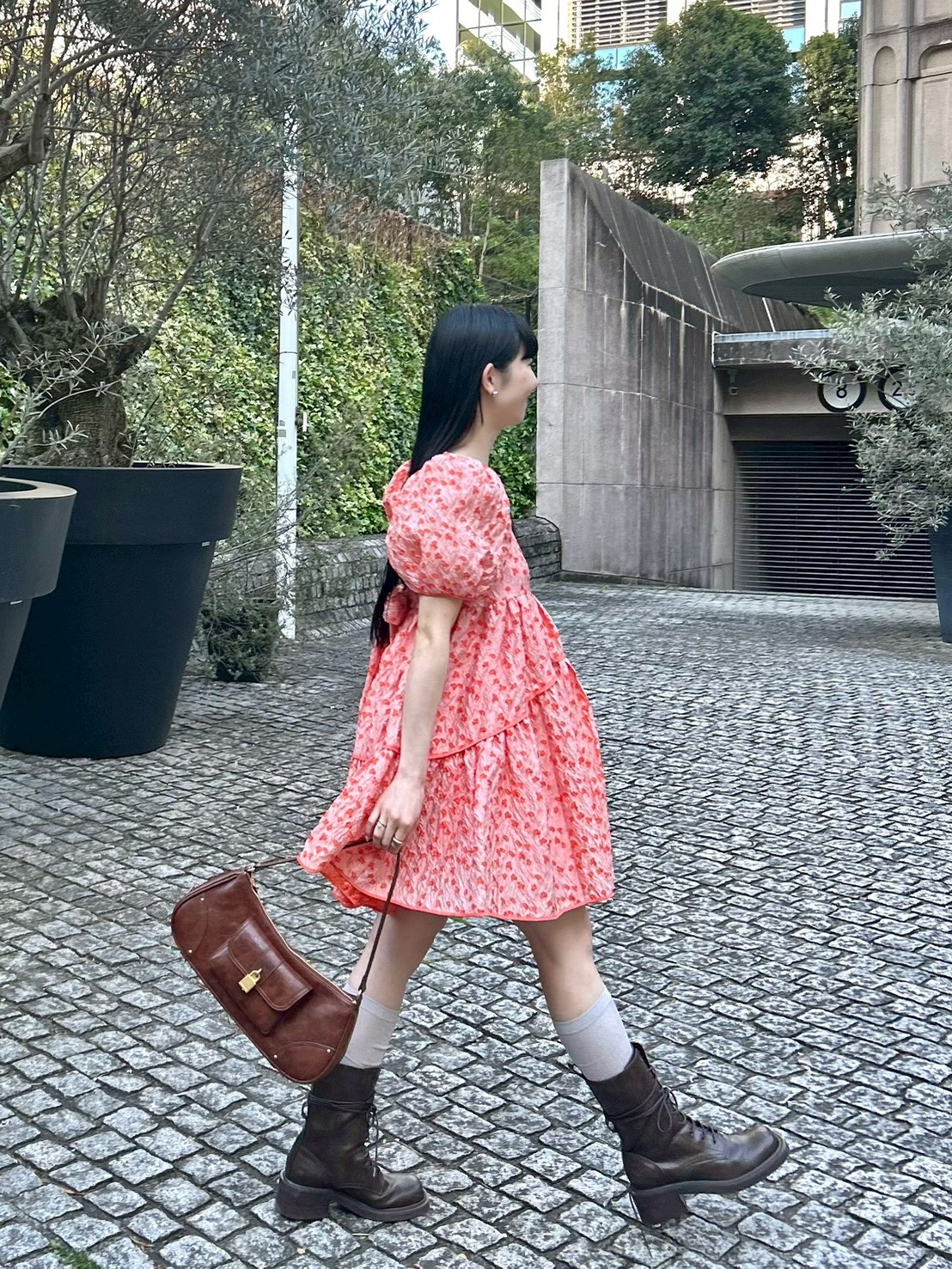 ジャガードボリュームバックリボンミニワンピース(ミニワンピース