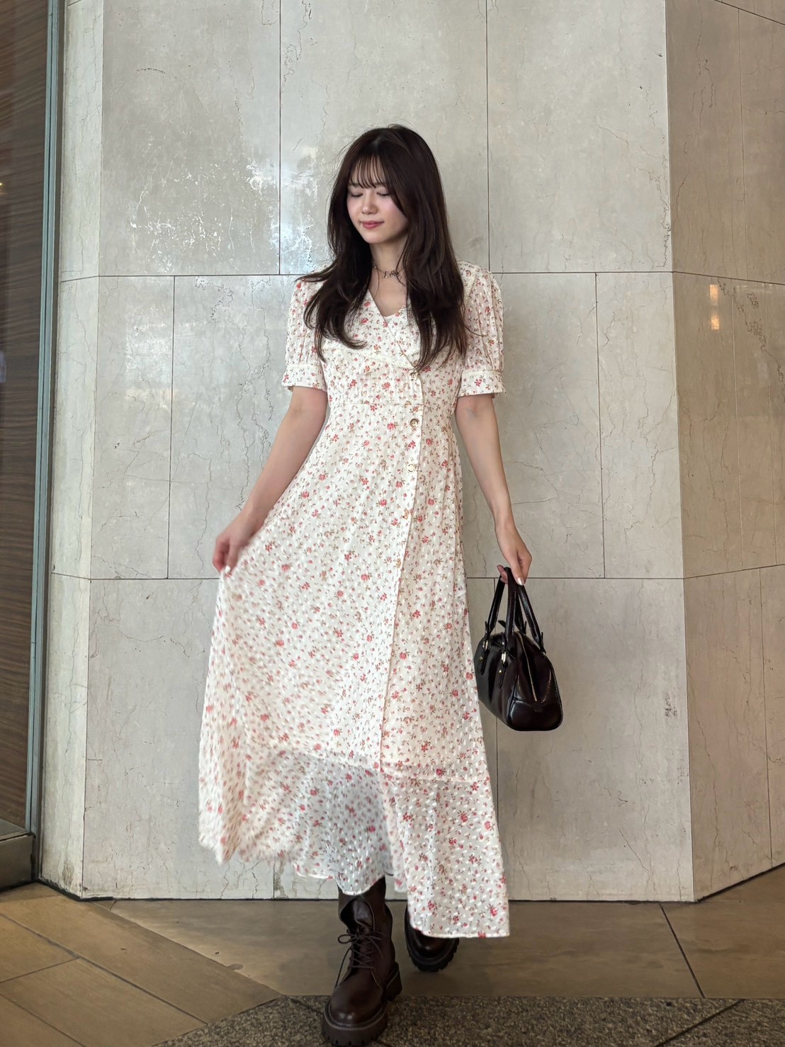 ルネ♡白襟　フラワープリントワンピース フラワープリントワンピース(マキシ・ロングワンピース)｜ワンピース