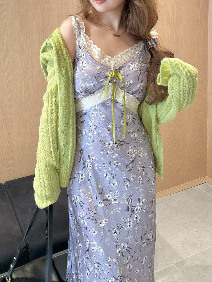 レーストリムサテンキャミワンピース(マキシ・ロングワンピース
