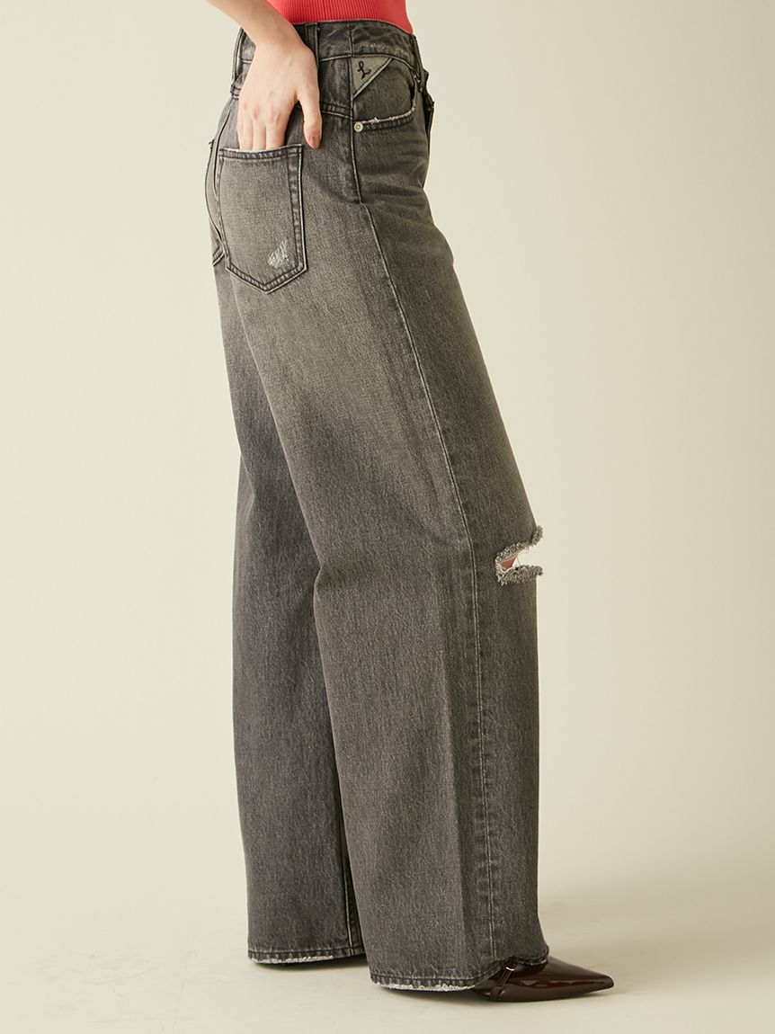 WEB限定00サイズ】ステップウエストワイドデニムパンツ(デニムパンツ