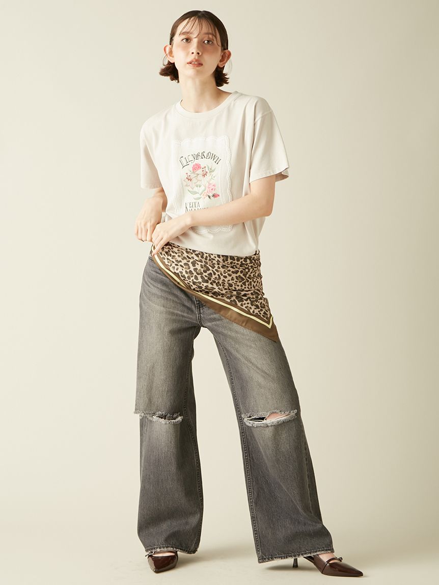 WEB限定00サイズ】ステップウエストワイドデニムパンツ(デニムパンツ