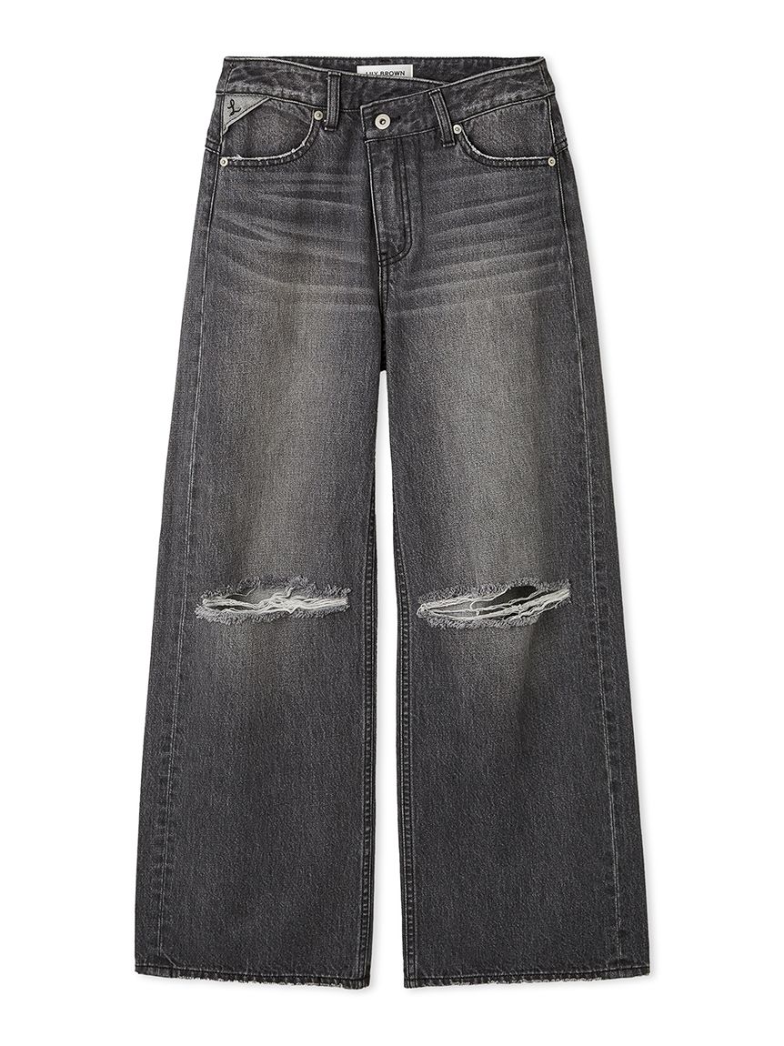 WEB限定00サイズ】ステップウエストワイドデニムパンツ(デニムパンツ