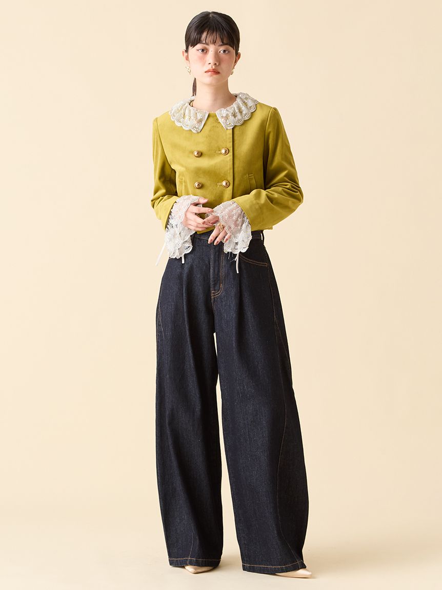 【新品タグ付】LILY BROWN サイドラインバギーデニムパンツ　サイズ1 WEB限定00サイズ】サイドラインバギーデニムパンツ(デニムパンツ