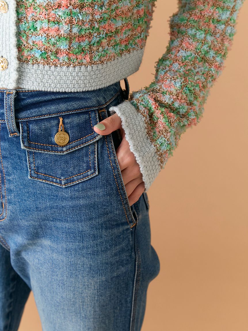 【美品】LILY BROWN ストレッチフレアデニムパンツ 1 (M) WEB限定00サイズ】ストレッチフレアデニムパンツ（デニムパンツ