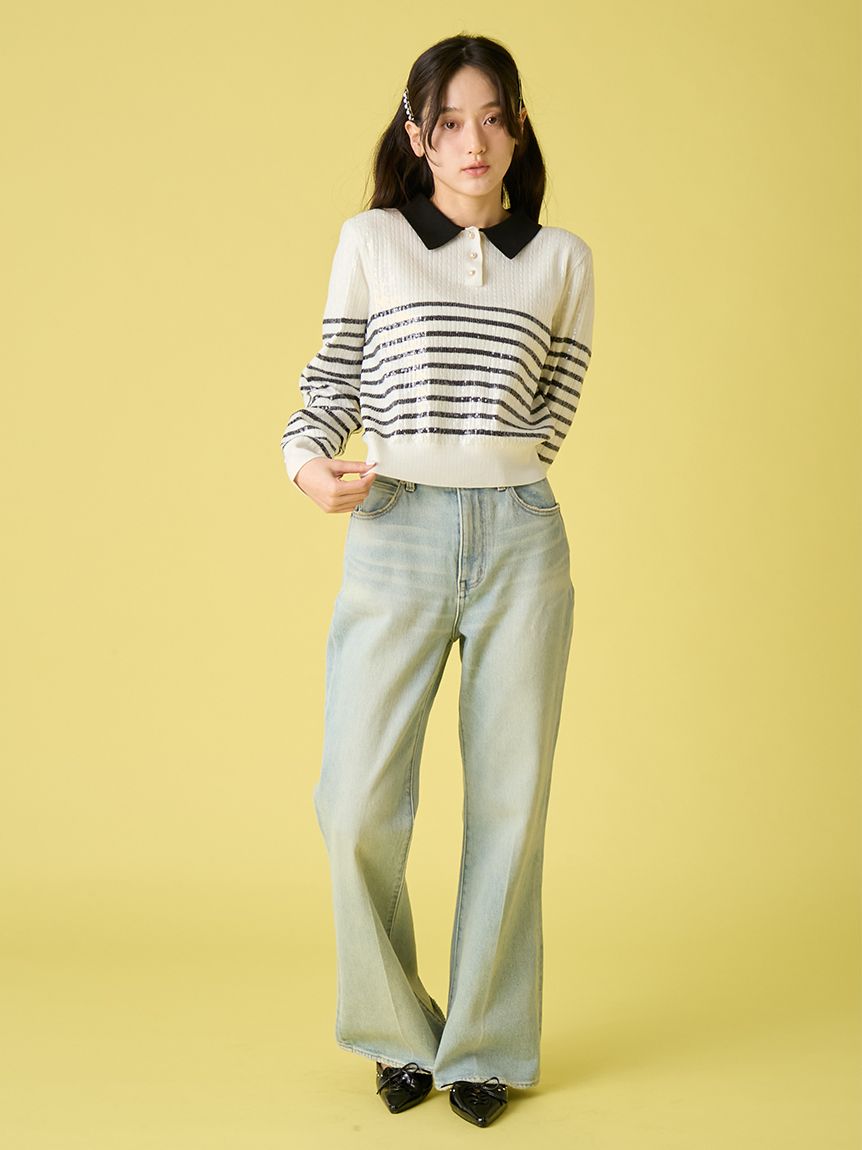 WEB限定00サイズ】ストレッチセミフレアデニムパンツ(デニムパンツ