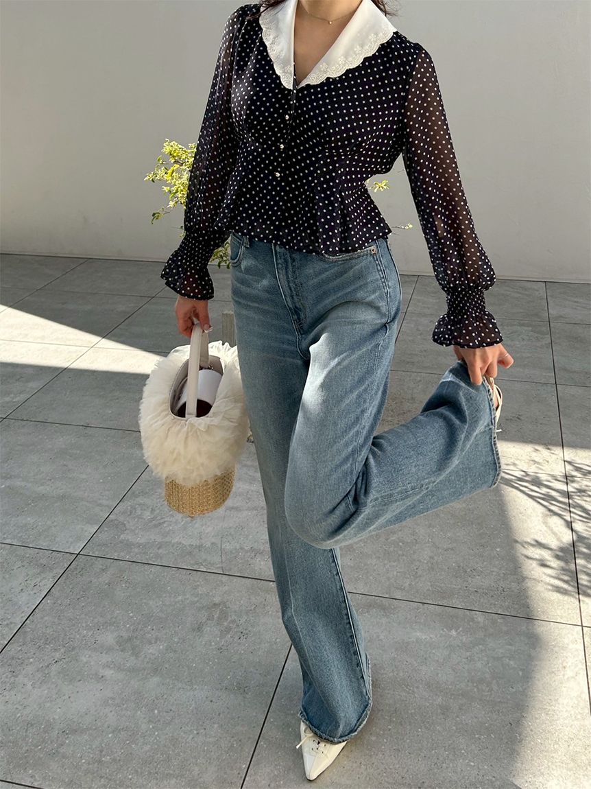 WEB限定00サイズ】ストレッチセミフレアデニムパンツ(デニムパンツ