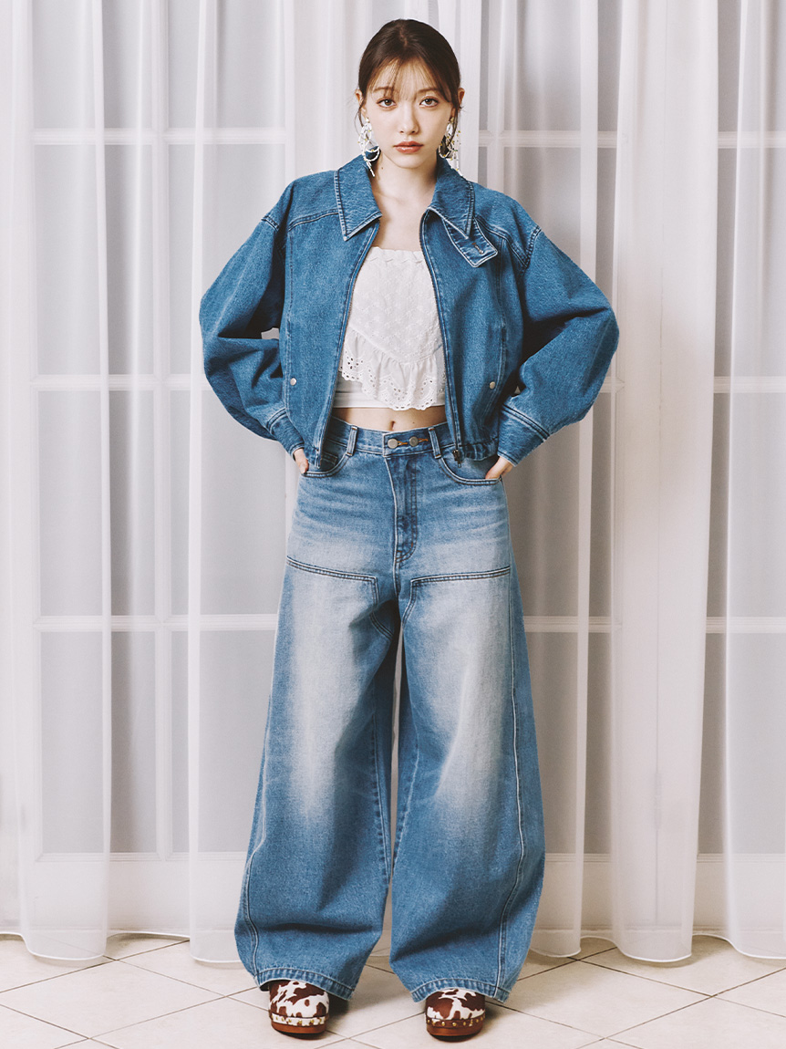 WEB限定00サイズ】ダブルニーカーブワイドデニムパンツ(デニムパンツ