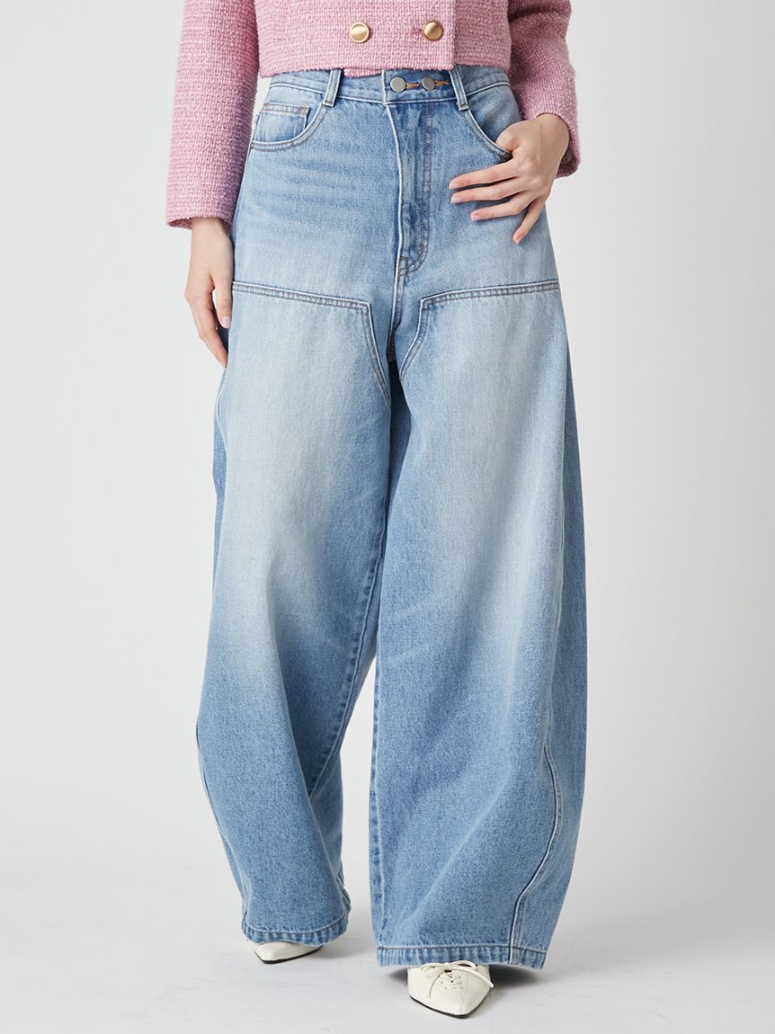 WEB限定00サイズ】ダブルニーカーブワイドデニムパンツ(デニムパンツ