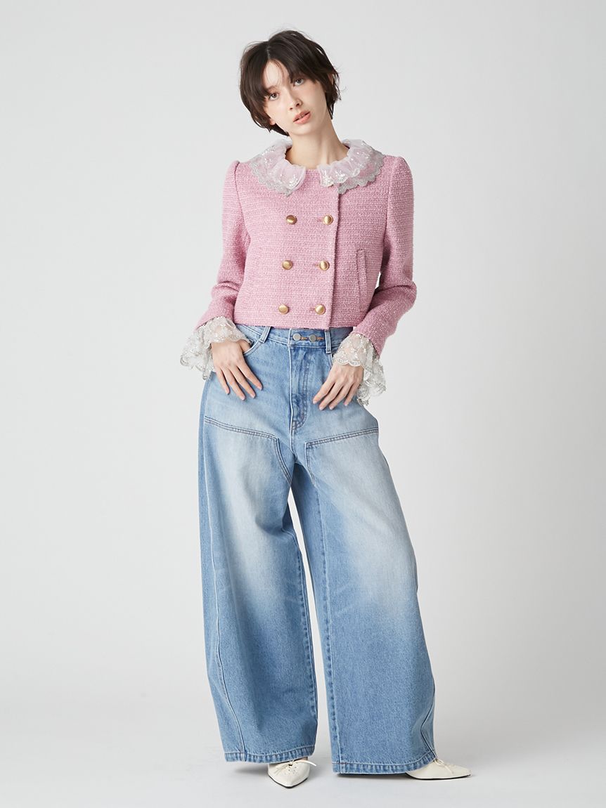 WEB限定00サイズ】ダブルニーカーブワイドデニムパンツ(デニムパンツ