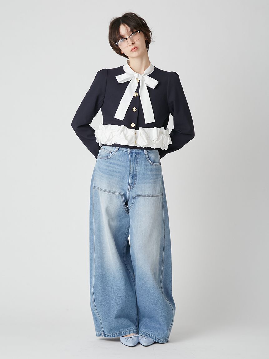 WEB限定00サイズ】ダブルニーカーブワイドデニムパンツ(デニムパンツ