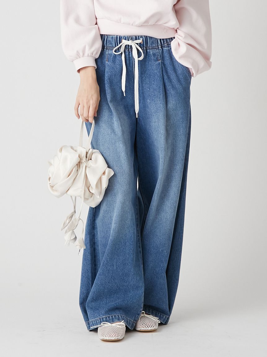 WEB限定00サイズ】ワイドレッグイージーデニムパンツ(デニムパンツ