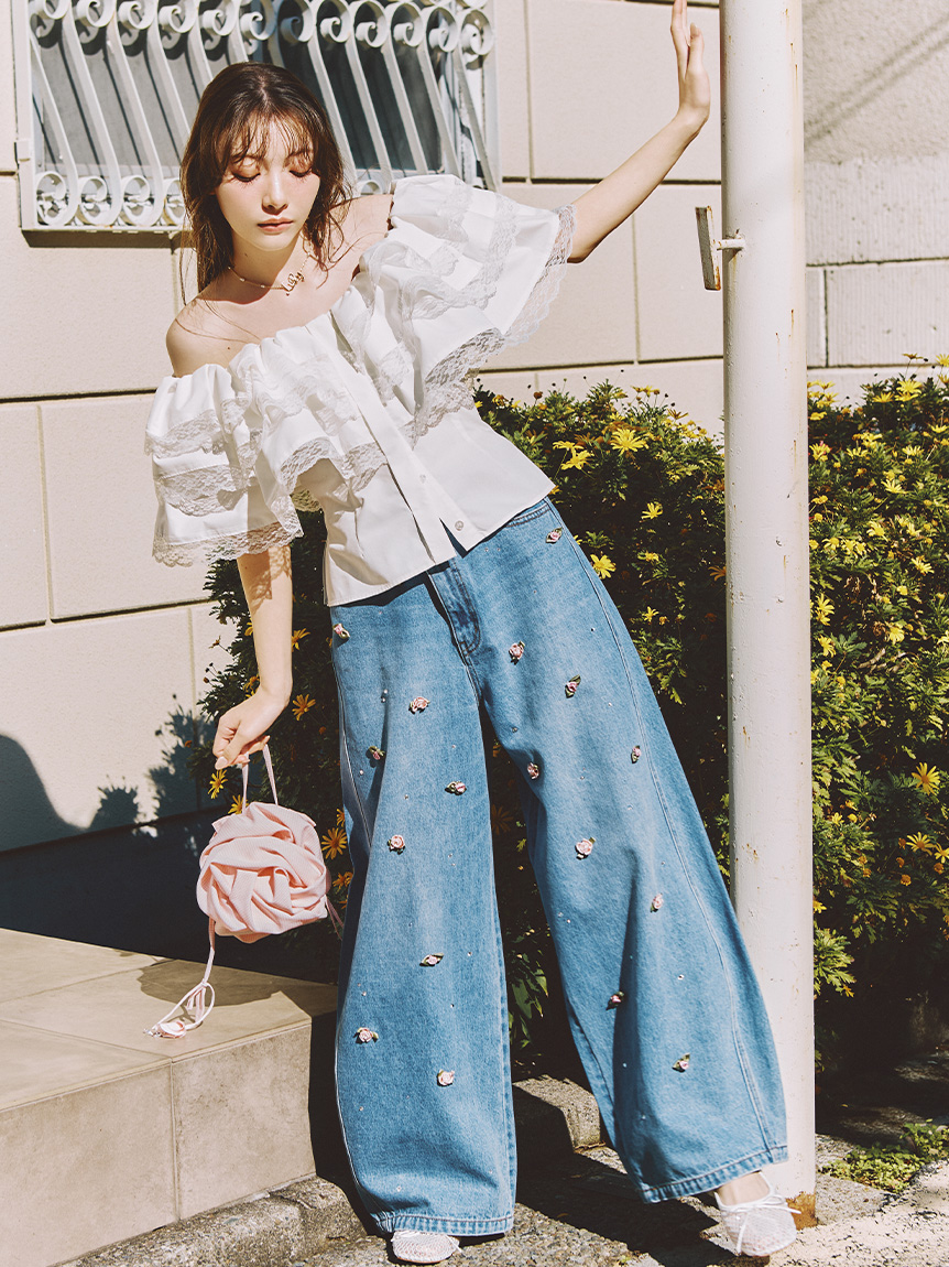 WEB限定00サイズ】[L.B CANDY STOCK]バリエーションビジューデニム