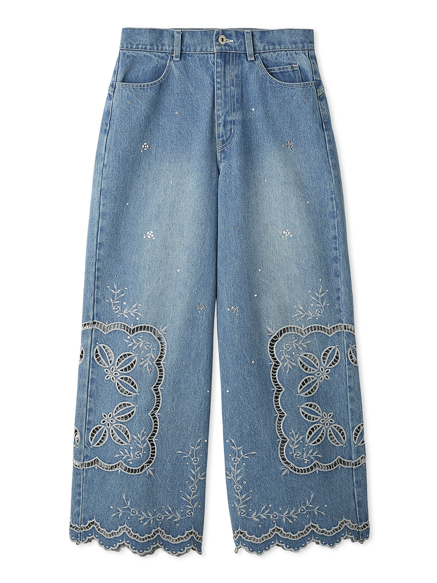 L.B CANDY STOCK]カットワークビジューデニムパンツ(デニムパンツ