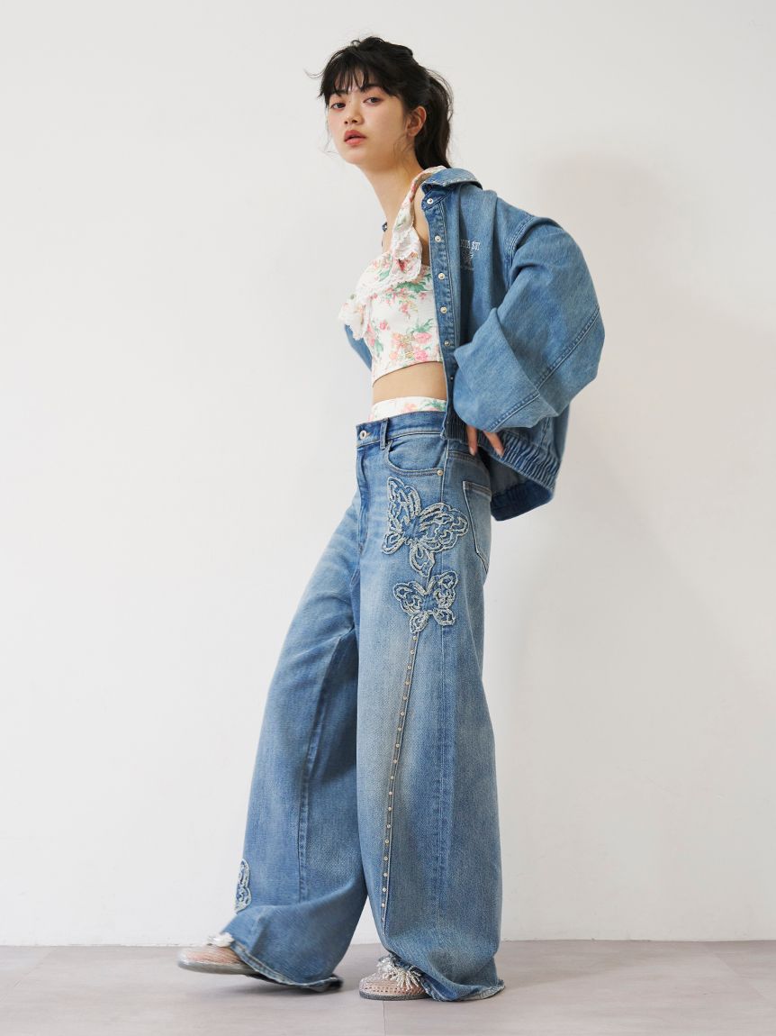 LILY BROWN×ANNA SUI】バタフライワイドデニムパンツ(デニムパンツ