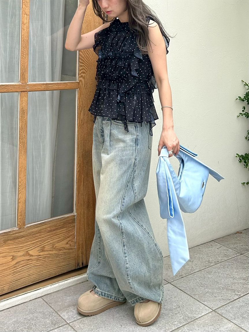 いちご⭐︎デニムストライプタンクトップ ストリート ストライプデニム