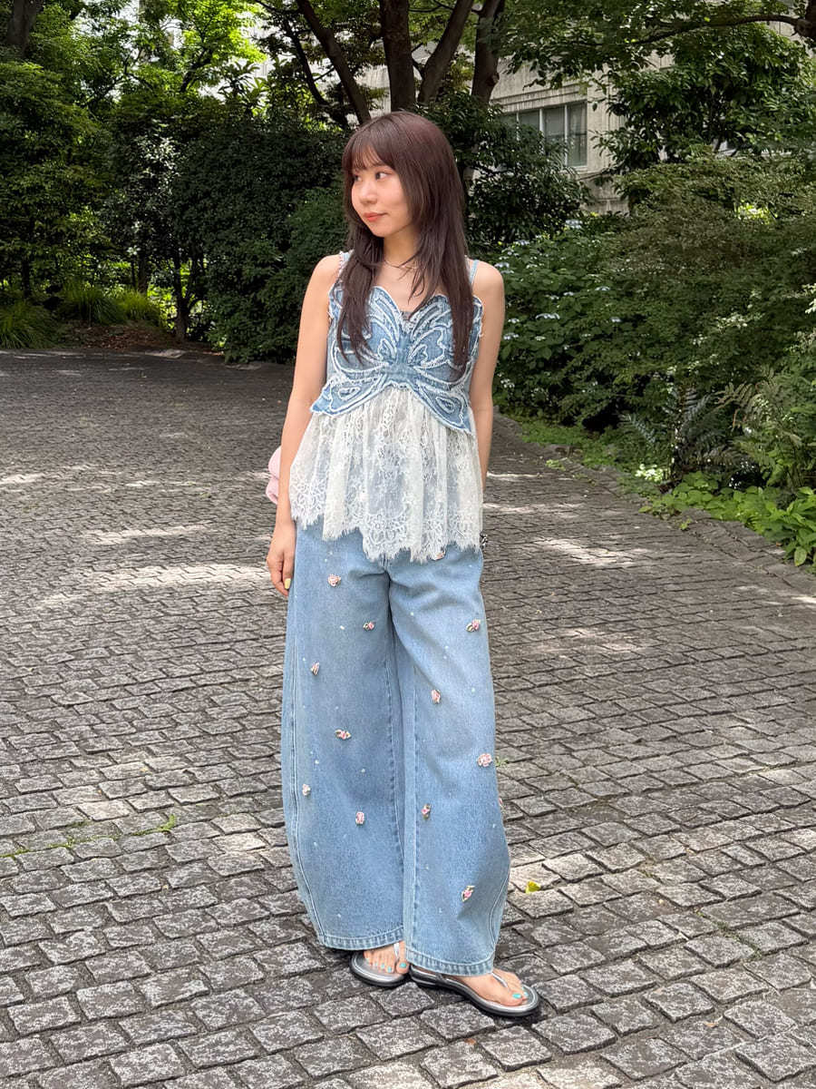 L.B CANDY STOCK]バリエーションビジューデニムパンツ(ロングパンツ