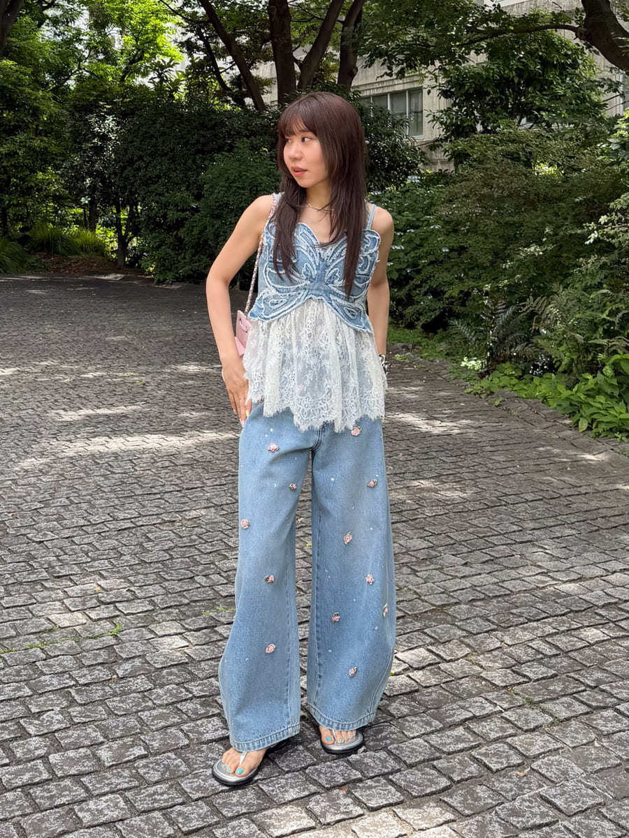 L.B CANDY STOCK]バリエーションビジューデニムパンツ(ロングパンツ