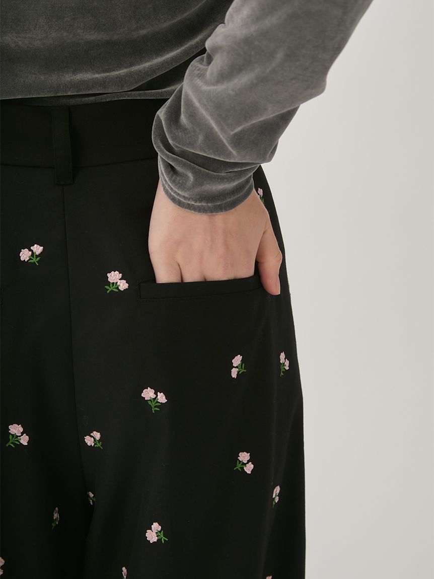 L.B CANDY STOCK] ビーズ刺繍フラワータックパンツ(ロングパンツ
