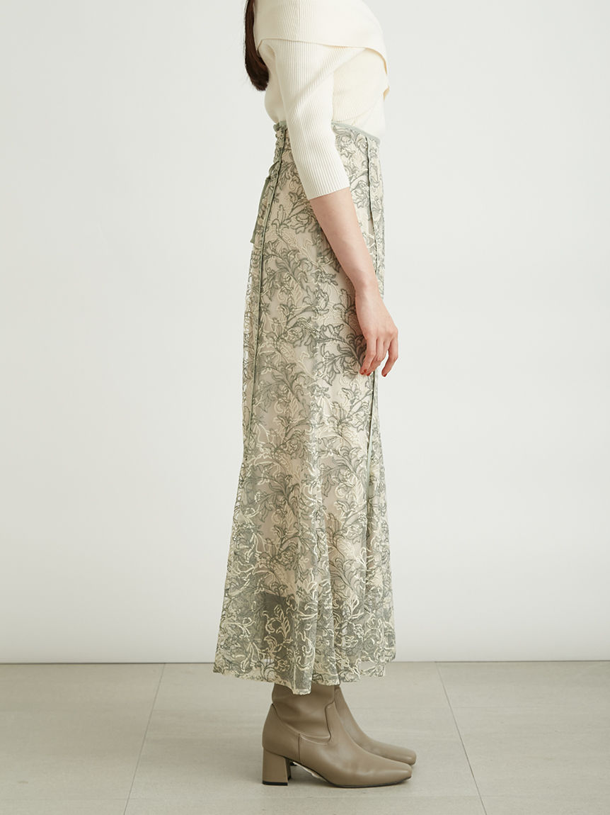 lily brown  リーフ刺繍ハイウエストマーメイドスカート