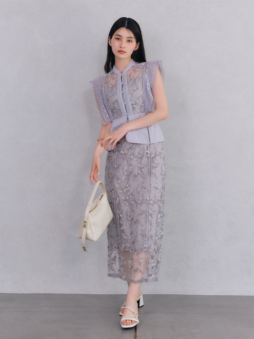 AW24/25◆ウール & シルク エンブロイダリースカート SHIPS別注】crinkle crinkle crinkle:エンブロイダリー ラップ