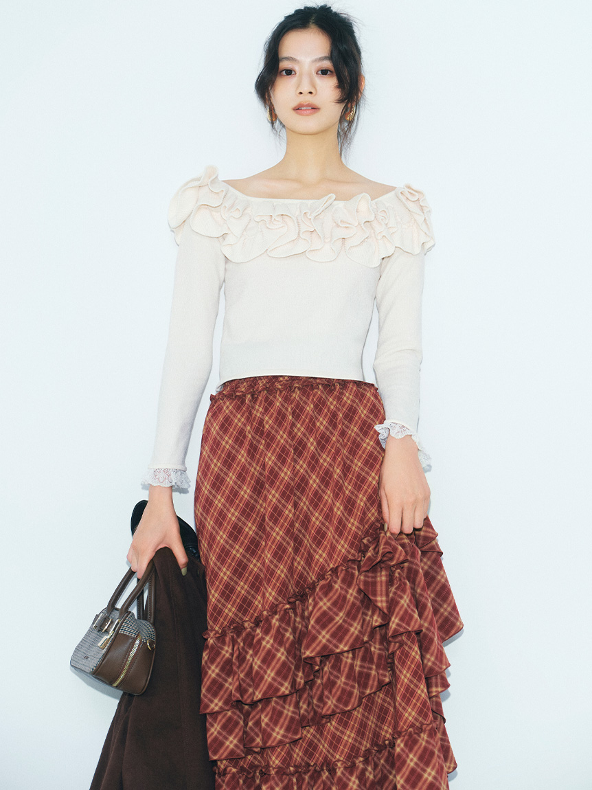 WEB限定00サイズ】イレヘムティアードスカート(ロングスカート