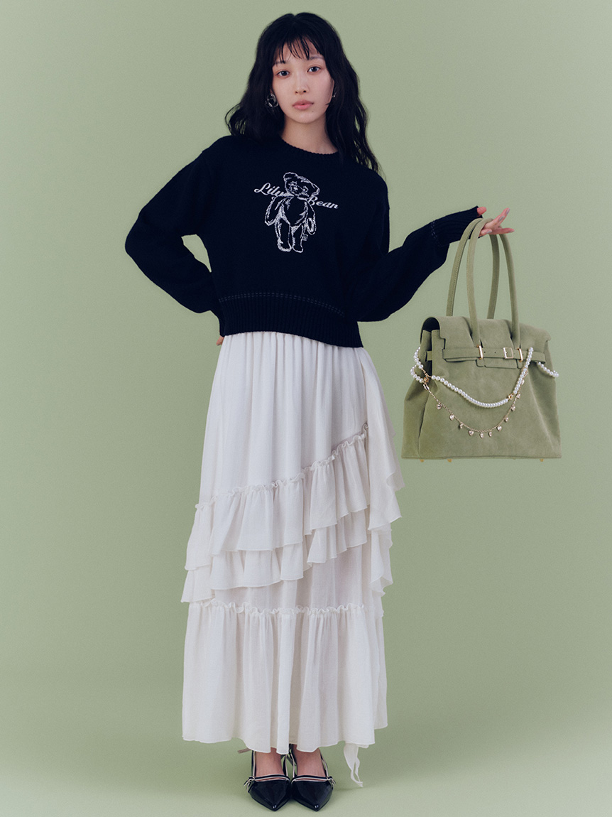 WEB限定00サイズ】イレヘムティアードスカート(ロングスカート